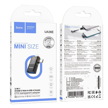 OTG adapter Lightning / USB-C - USB-A HOCO UA36E, Crni
