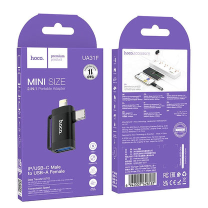 OTG adapter USB-C / Lightning - USB-A HOCO UA31F, Crni