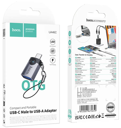 OTG adapter USB-C - USB-A HOCO UA46C, Siva