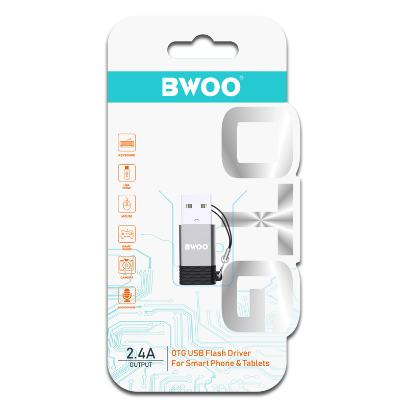 USB-C - USB-A Adapter za prenos podataka i punjenje BWOO BZ-38, Siva
