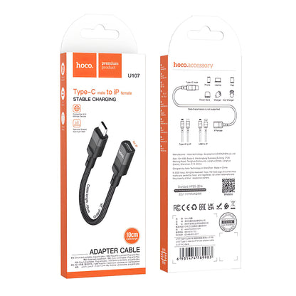 Adapter za prijenos podataka i punjenje Lightning - USB-C HOCO U107, 0.1m, Crni