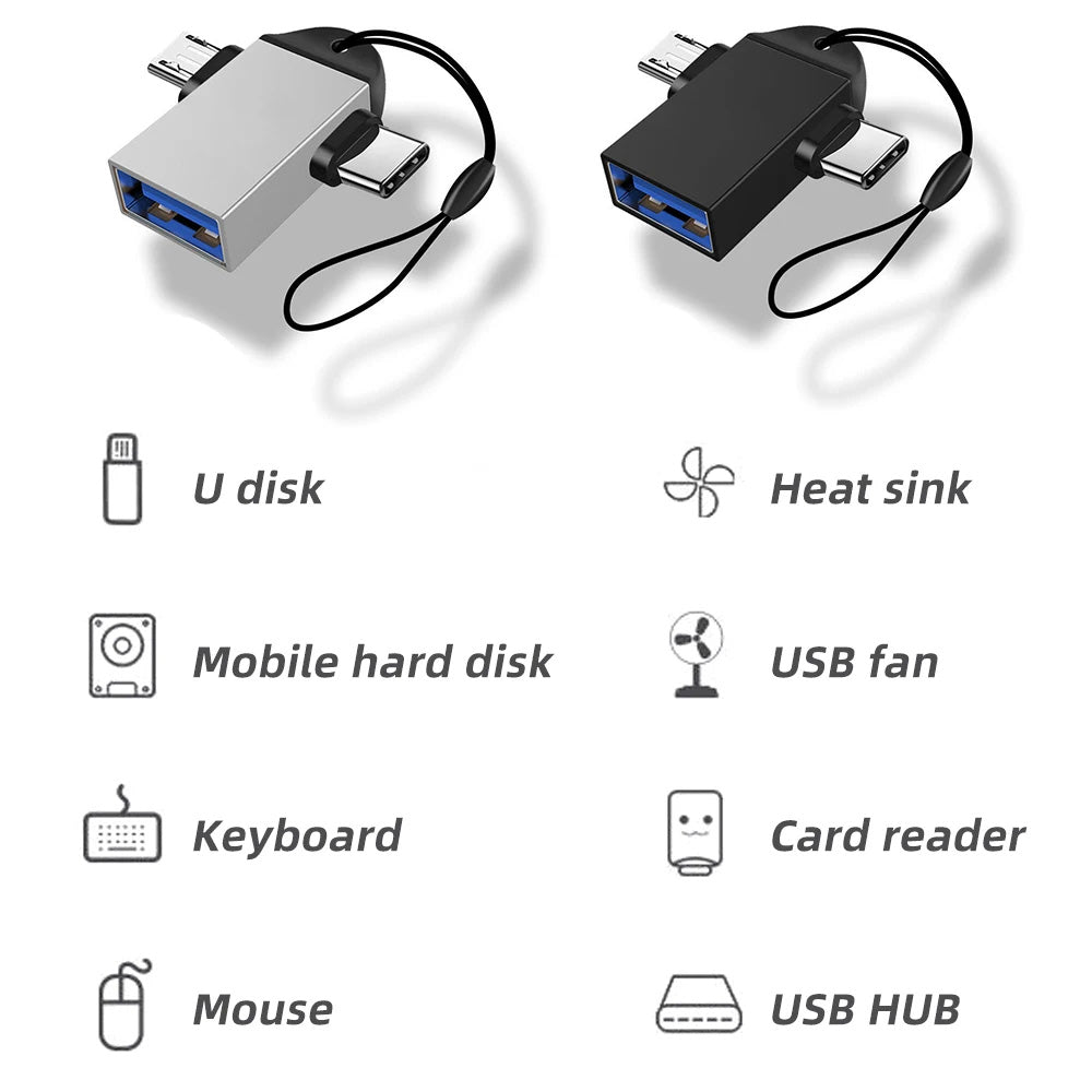 OTG adapter microUSB / USB-C - USB-A Techsuit A15 AluCoreX, Crni