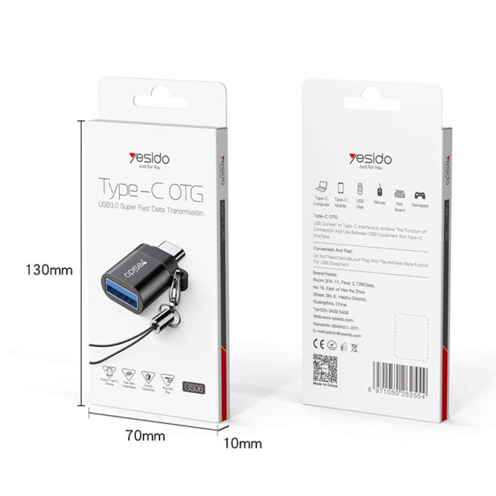 Adaptor OTG USB-C - USB-A Yesido GS06, Crni