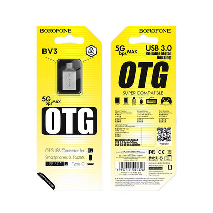 OTG adapter USB-A - USB-C Borofone BV3, Srebrni