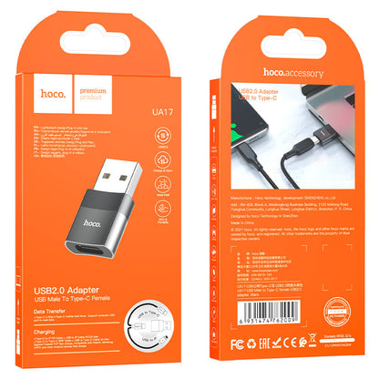 Adapter za Prijenos Podataka i Punjenje USB-C - USB-A HOCO UA17, Crni