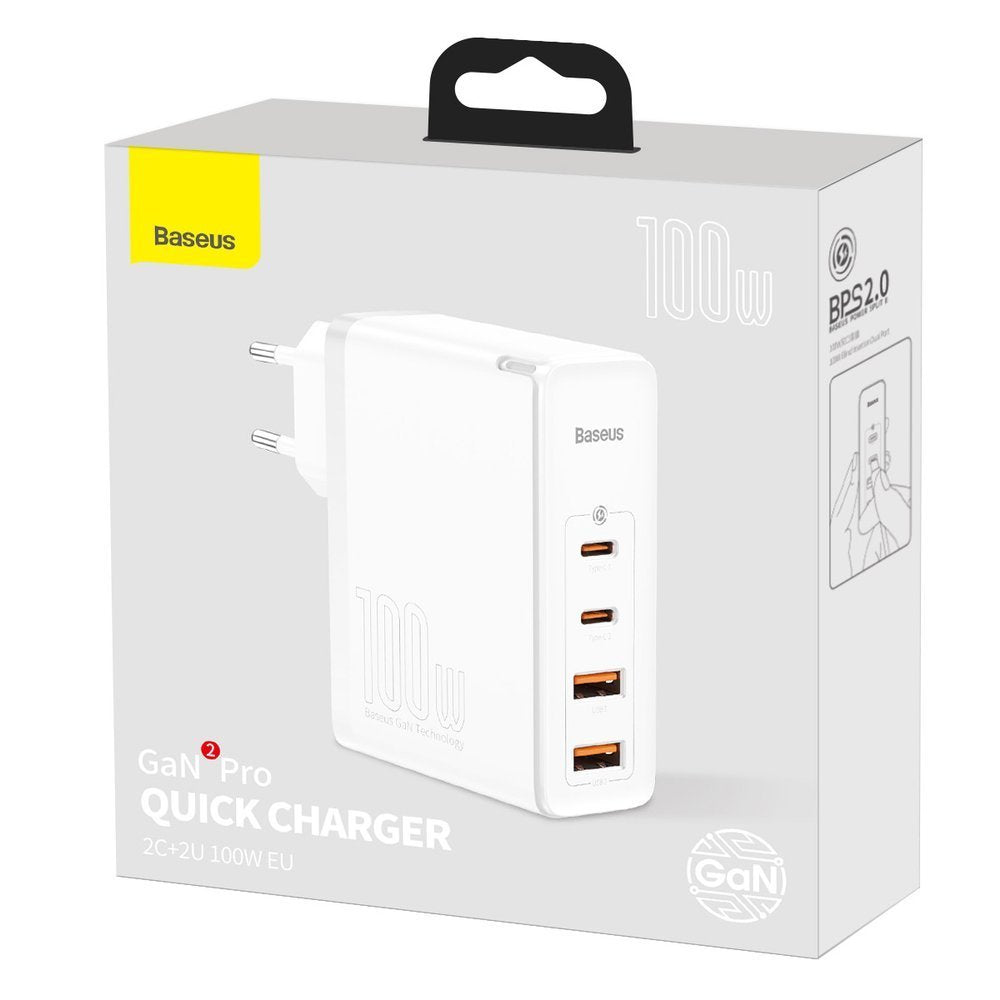 Punjač Baseus GaN2 Pro, 100W, 3A, 2 x USB-A - 2 x USB-C, Bijeli CCGAN2P-L02