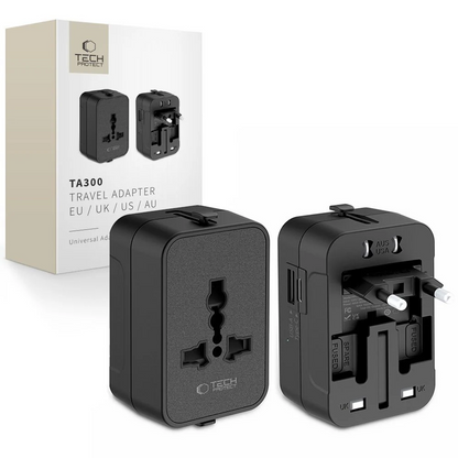 Adapter za mrežu Tech-Protect TA300 Travel EU / UK / US / AU, Crni