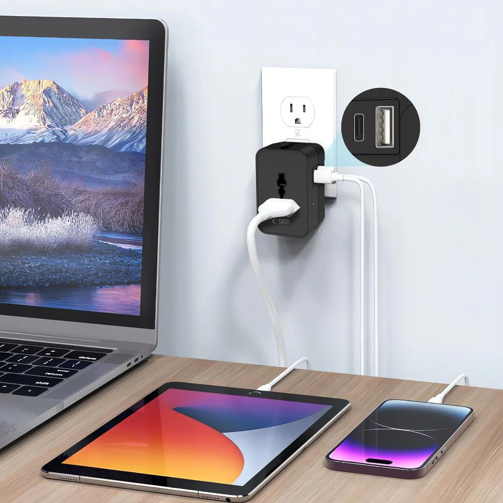 Adapter za mrežu Tech-Protect TA300 Travel EU / UK / US / AU, Crni