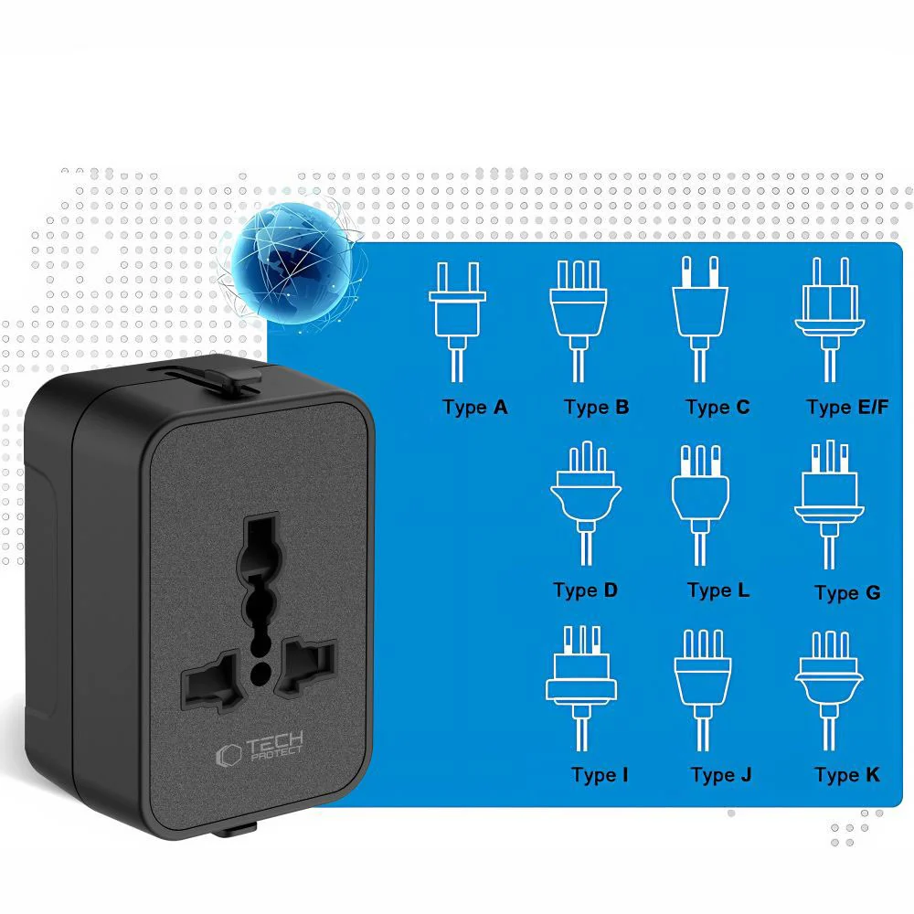 Adapter za mrežu Tech-Protect TA300 Travel EU / UK / US / AU, Crni