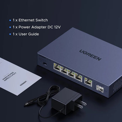 Mrežni prekidač UGREEN 35048EU, 5 x RJ45, Siva
