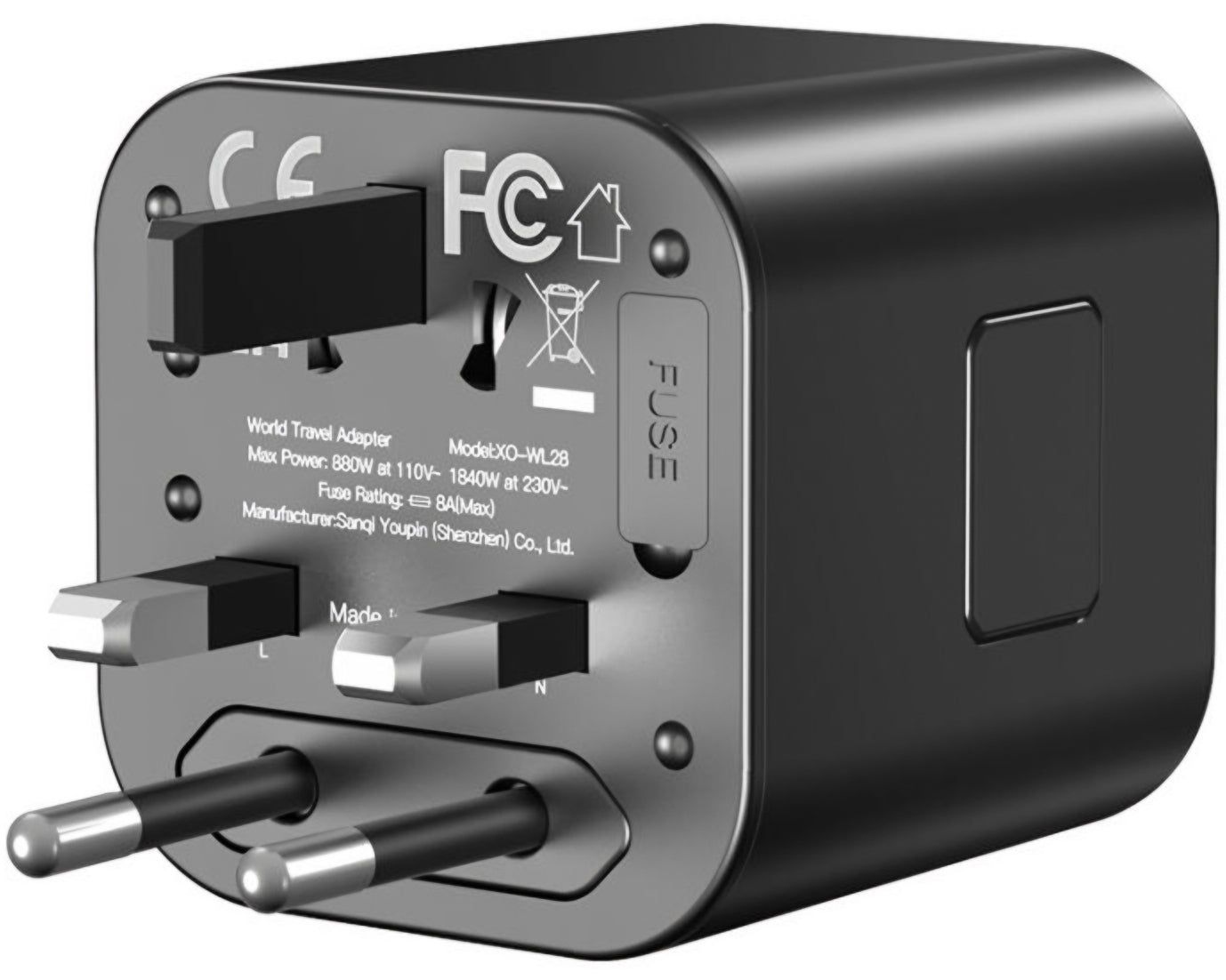 Adaptor mreže XO Design WL28 Travel US / UK / AU / CN / EU, Crni