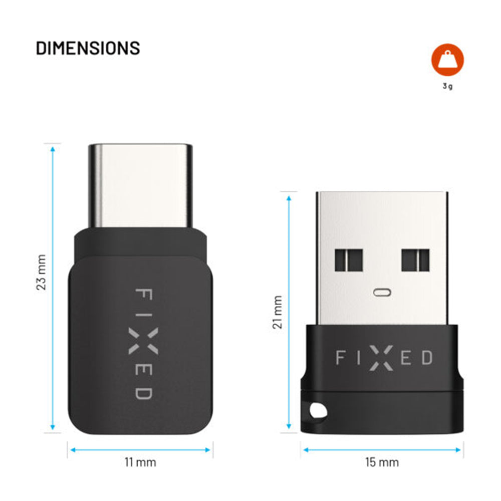 USB Adapter za Blokiranje Podataka Fixed, USB-A / USB-C, 2u1, Crni