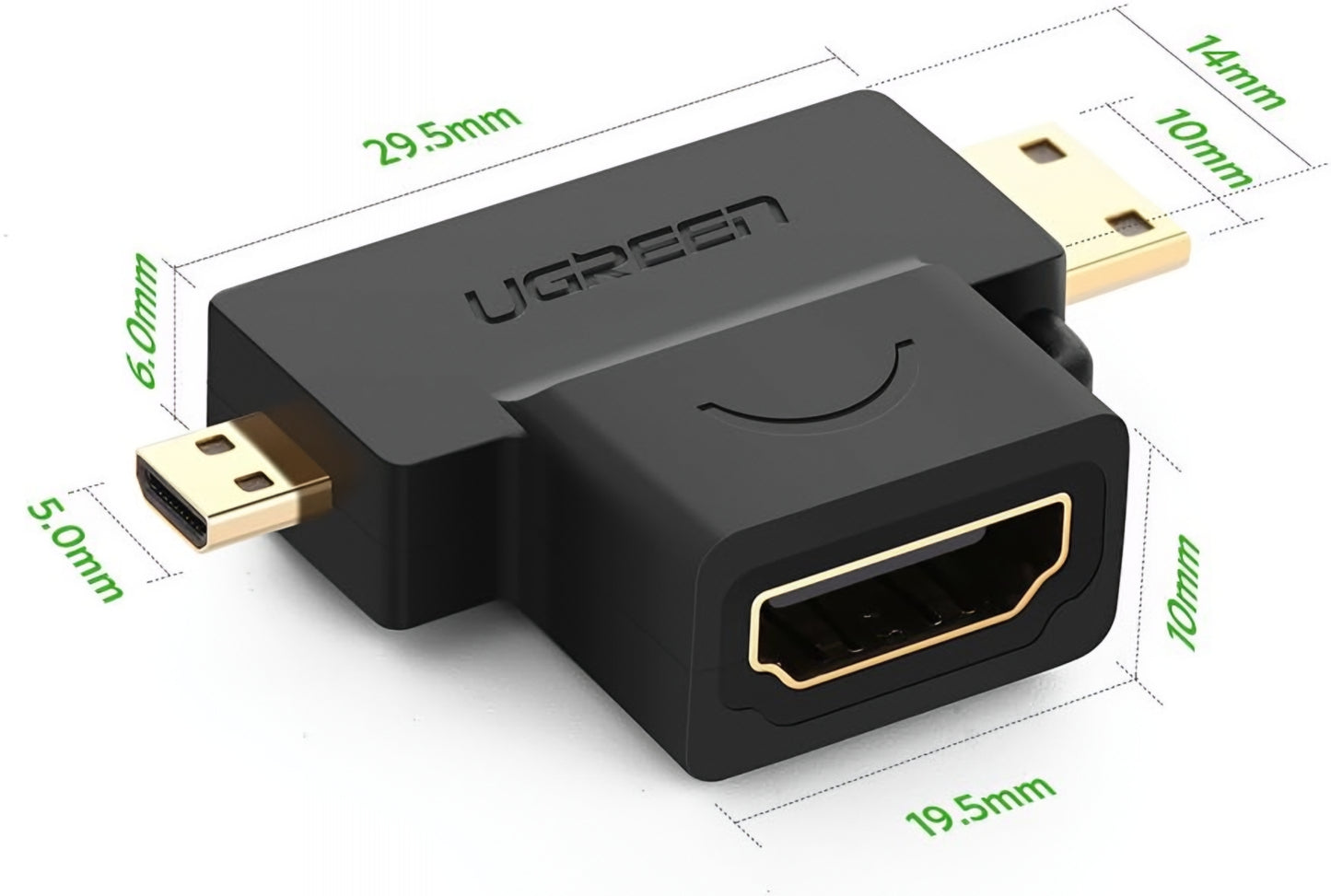 Video adapter UGREEN HD129, miniHDMI / microHDMI - HDMI, 1080P, Crni
