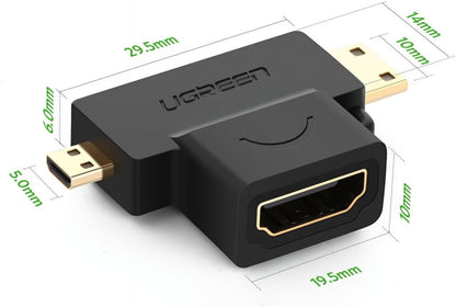 Video adapter UGREEN HD129, miniHDMI / microHDMI - HDMI, 1080P, Crni