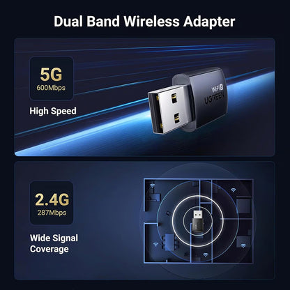 Bežični adapter UGREEN CM762 (35264), Dual Band, Wi-Fi 6, 600Mbps, Crni