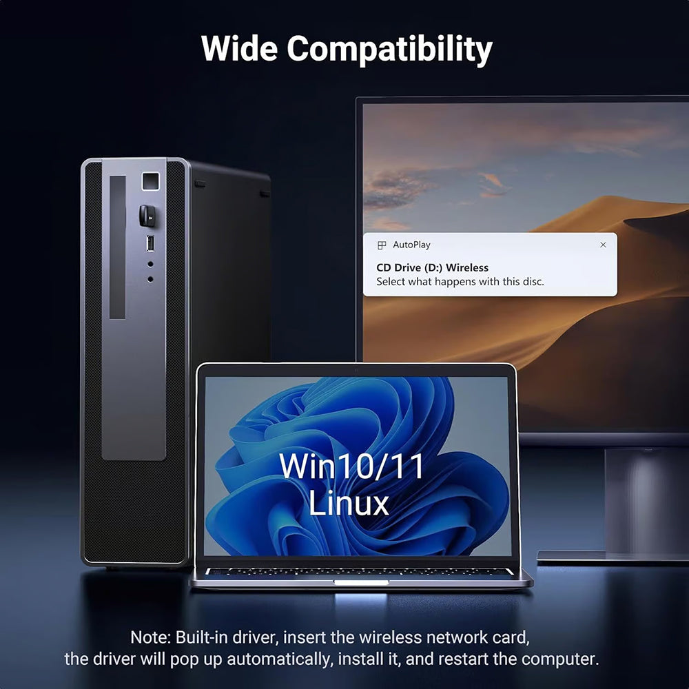 Bežični adapter UGREEN CM762 (35264), Dual Band, Wi-Fi 6, 600Mbps, Crni