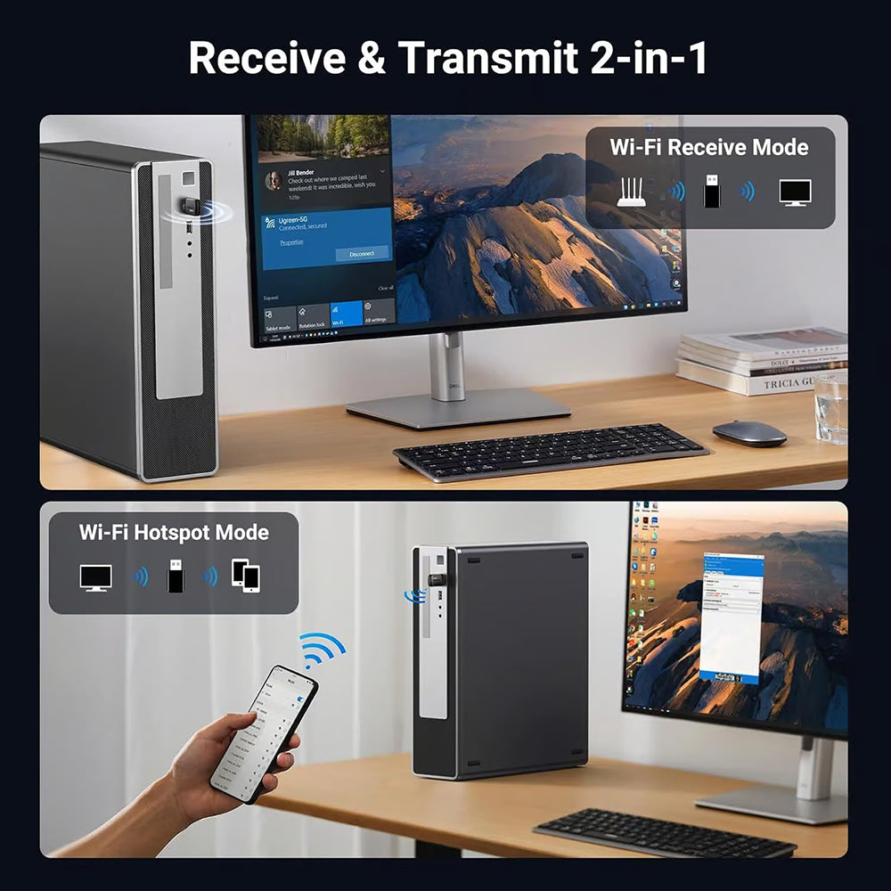 Bežični adapter UGREEN CM762 (35264), Dual Band, Wi-Fi 6, 600Mbps, Crni