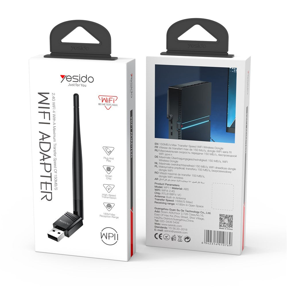 Adaptor Wireless Yesido WP11, 150Mbps, Crni