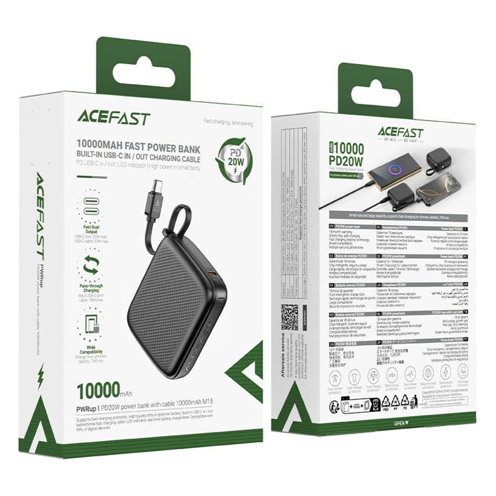 Spoljna baterija Acefast M15, 10000mAh, 20W, PD, 2 x USB-C, Crna