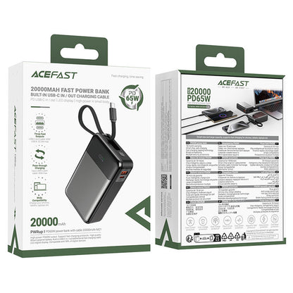 Spoljna baterija Acefast M21, 20000mAh, 65W, QC + PD, 1 x USB-A - 2 x USB-C, Crna