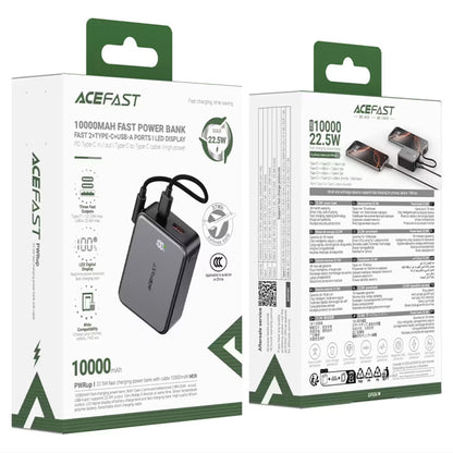 Eksterna baterija Acefast M28, 10000mAh, 22.5W, QC + PD, 1 x USB-A - 2 x USB-C, Crna