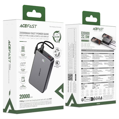 Spoljna baterija Acefast M29, 20000mAh, 22.5W, QC + PD, 1 x USB-A - 2 x USB-C, Crna