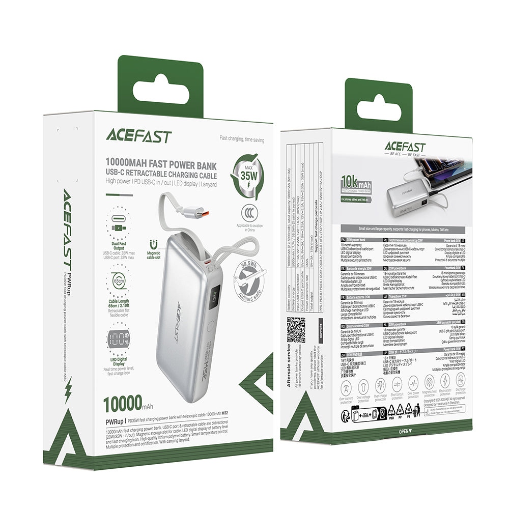 Spoljna baterija Acefast M32, 10000mAh, 35W, PD, 2 x USB-C, Srebrna