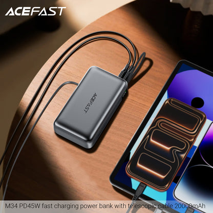 Spoljna baterija Acefast M34, 20000mAh, 45W, QC + PD, 1 x USB-A - 2 x USB-C, Srebrna