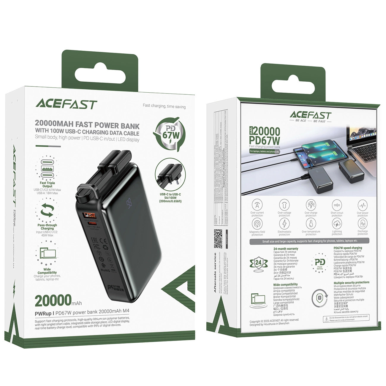 Spoljna baterija Acefast M4, 20000mAh, 67W, PD, 1 x USB-A - 2 x USB-C, Crna