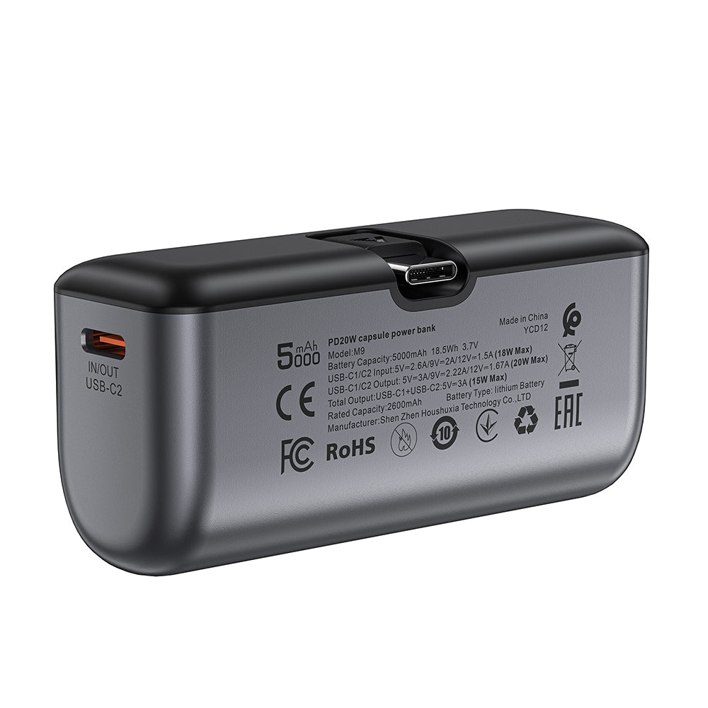 Eksterni punjač Acefast M9, 5000mAh, 20W, PD, 2 x USB-C, Crna