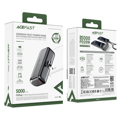 Eksterni punjač Acefast M9, 5000mAh, 20W, PD, 2 x USB-C, Crna