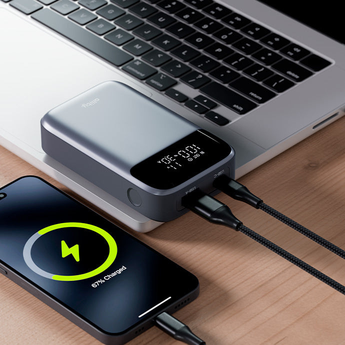 Spoljna baterija Allity. APB-200 PocketPower, 10000mAh, 33W, QC + PD, 1 x USB-A - 1 x USB-C, Siva