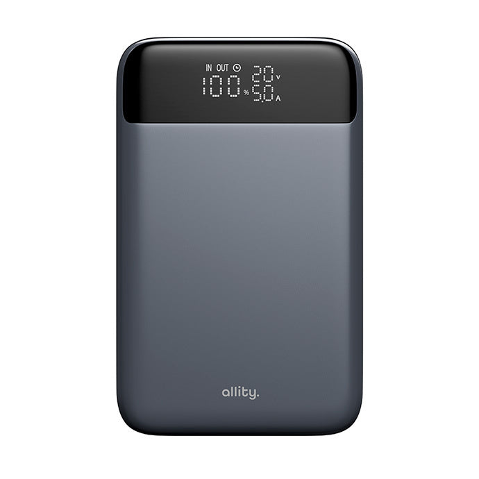 Eksterna baterija Allity. APB-200 PocketPower, 19200mAh, 130W, QC + PD, 1 x USB-A - 2 x USB-C, Siva