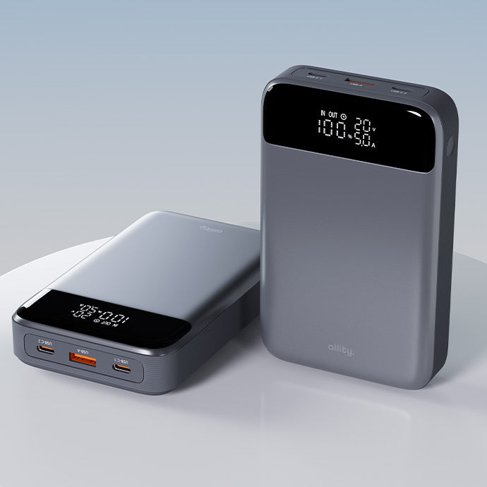 Eksterna baterija Allity. APB-200 PocketPower, 19200mAh, 130W, QC + PD, 1 x USB-A - 2 x USB-C, Siva