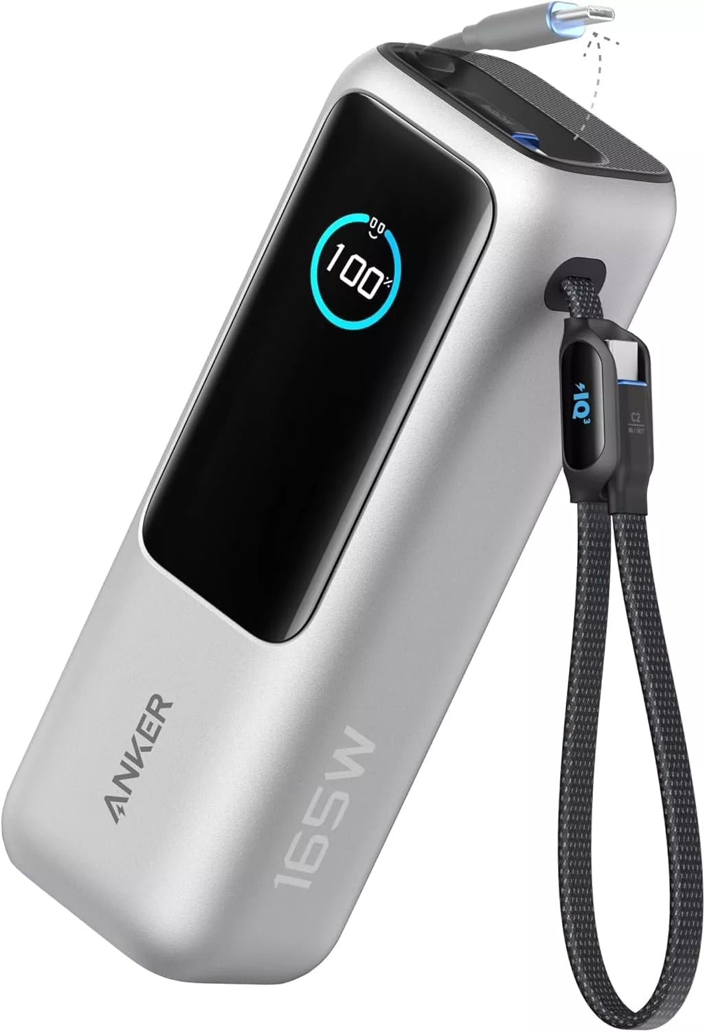 Eksterna baterija Anker, 25000mAh, 165W, QC + PD, 1 x USB-A - 3 x USB-C, Srebrna, Ponovo zapečaćena A1695H41