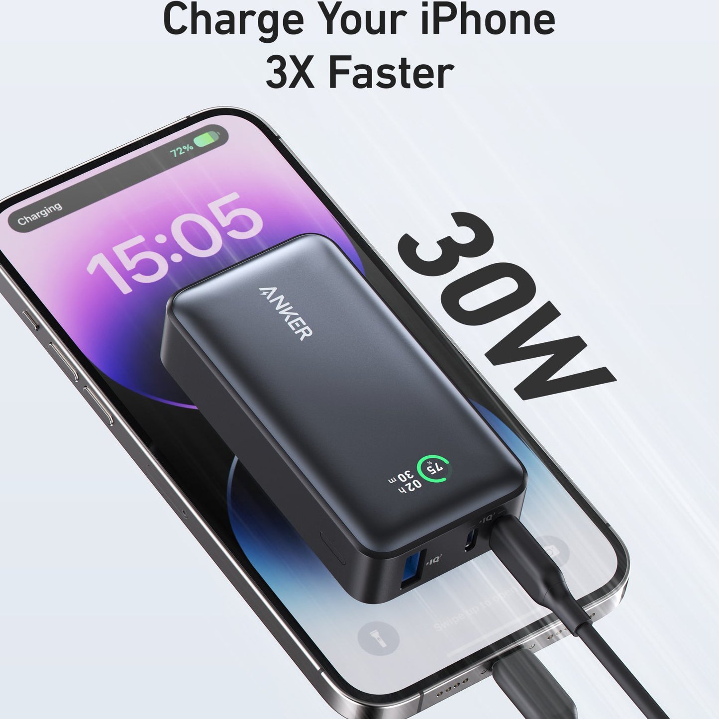 Eksterna baterija Anker 533, 10000mAh, 30W, QC + PD, 1 x USB-A - 2 x USB-C, Crna A1256G11