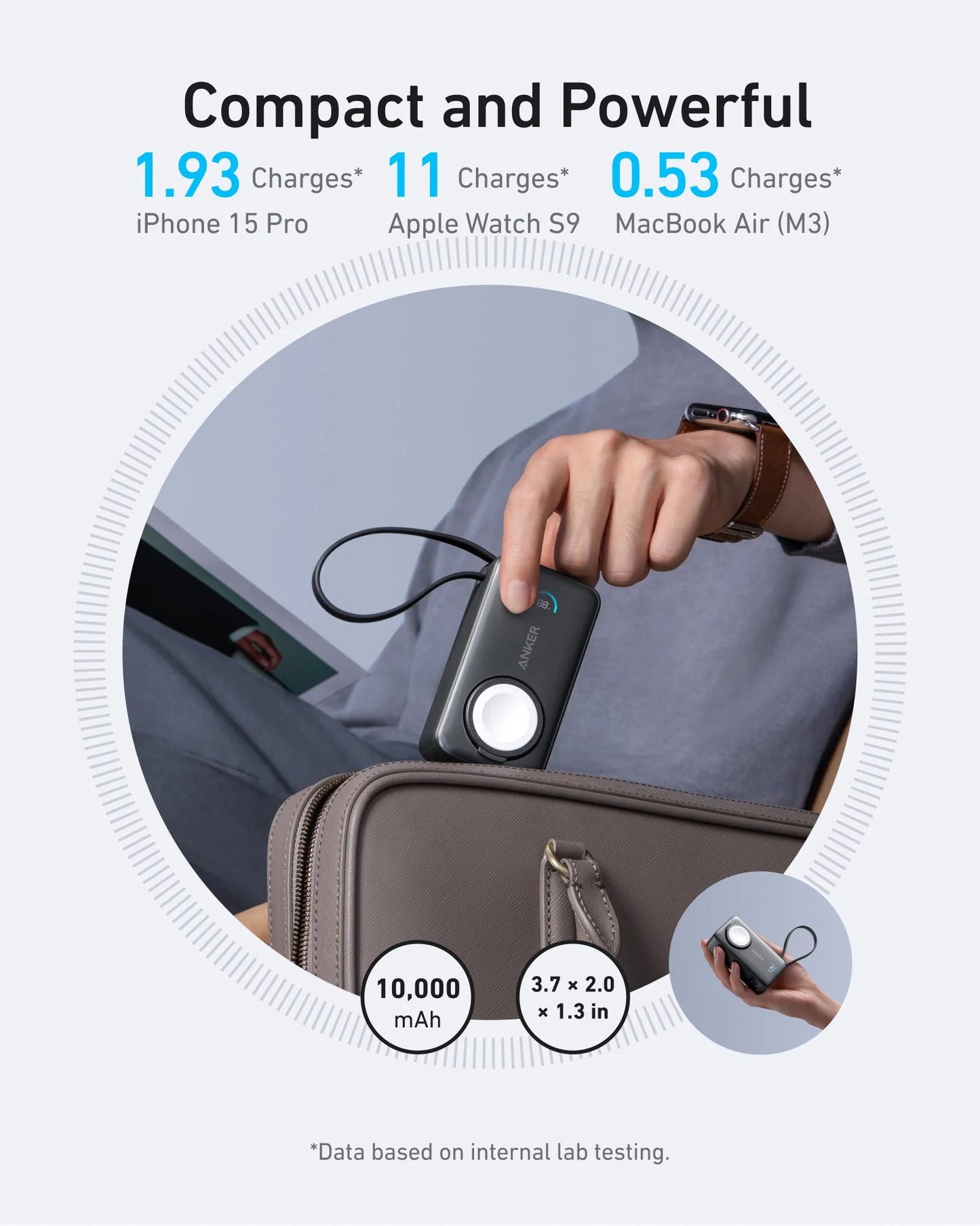 Vanjska baterija Anker MagGo, bežična, 10000mAh, 35W, PD + QI, 1 x QI - 2 x USB-C, crna A1657011
