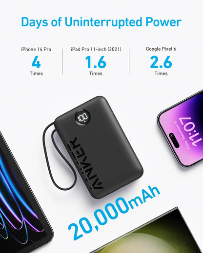Eksterna baterija Anker PowerCore 335, 20000mAh, 22.5W, QC + PD, 1 x USB-A - 2 x USB-C, Crna A1647G11