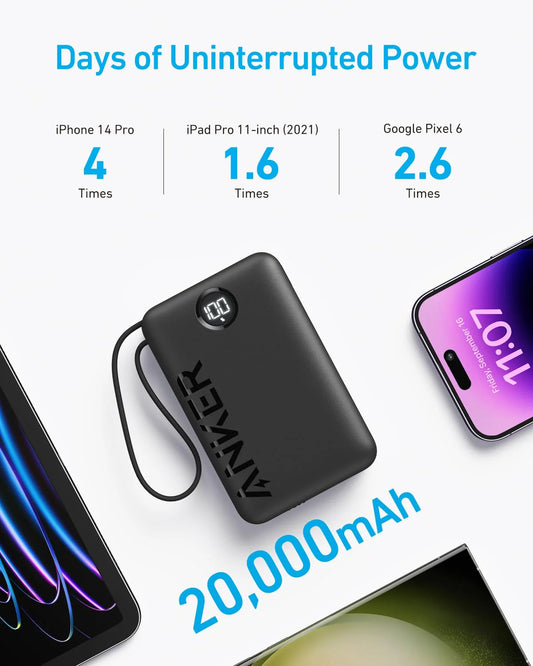 Anker PowerCore 335 External Battery, 20000mAh, 22.5W, QC + PD, 1 x USB-A - 2 x USB-C, Black A1647G11 