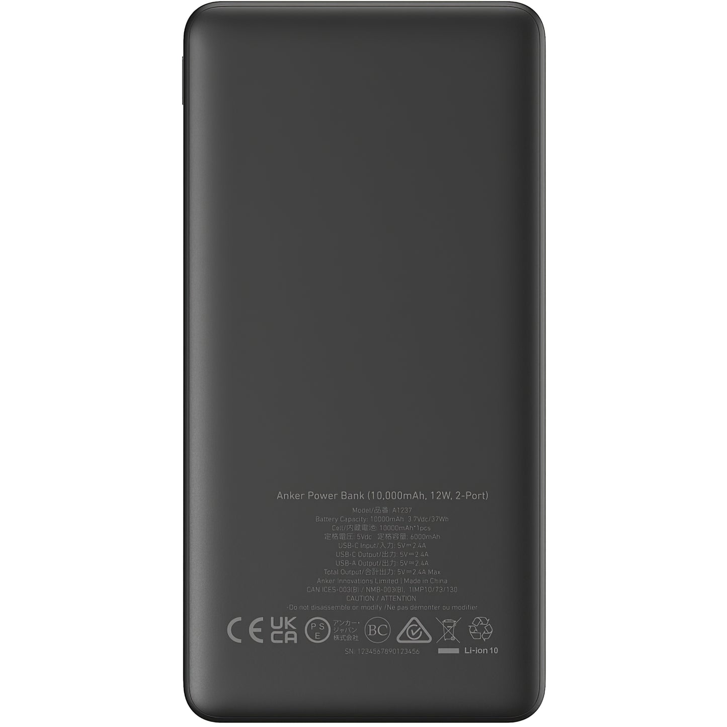 Anker PowerCore 324 External Battery, 10000mAh, 12W, 1 x USB-A - 1 x USB-C, Black A1237G11 