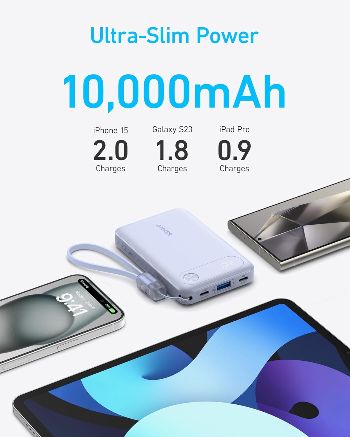 Eksterna baterija Anker PowerCore, 10000mAh, 22.5W, QC + PD, 1 x USB-A - 2 x USB-C, Crna A1257G11