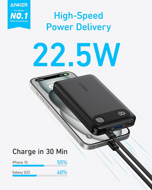 Anker PowerCore External Battery, 10000mAh, 22.5W, QC + PD, 1 x USB-A - 2 x USB-C, Black A1257G11 