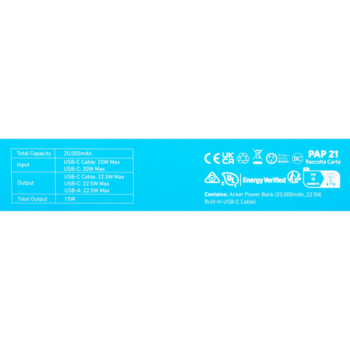 Eksterna baterija Anker PowerCore 335, 20000mAh, 22.5W, QC + PD, 1 x USB-A - 2 x USB-C, Crna A1647G11