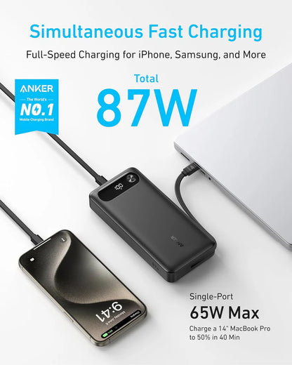 Eksterna baterija Anker PowerCore, 20000mAh, 87W, QC + PD, 1 x USB-A - 2 x USB-C, Crna, Ponovo zapečaćena A1383H11