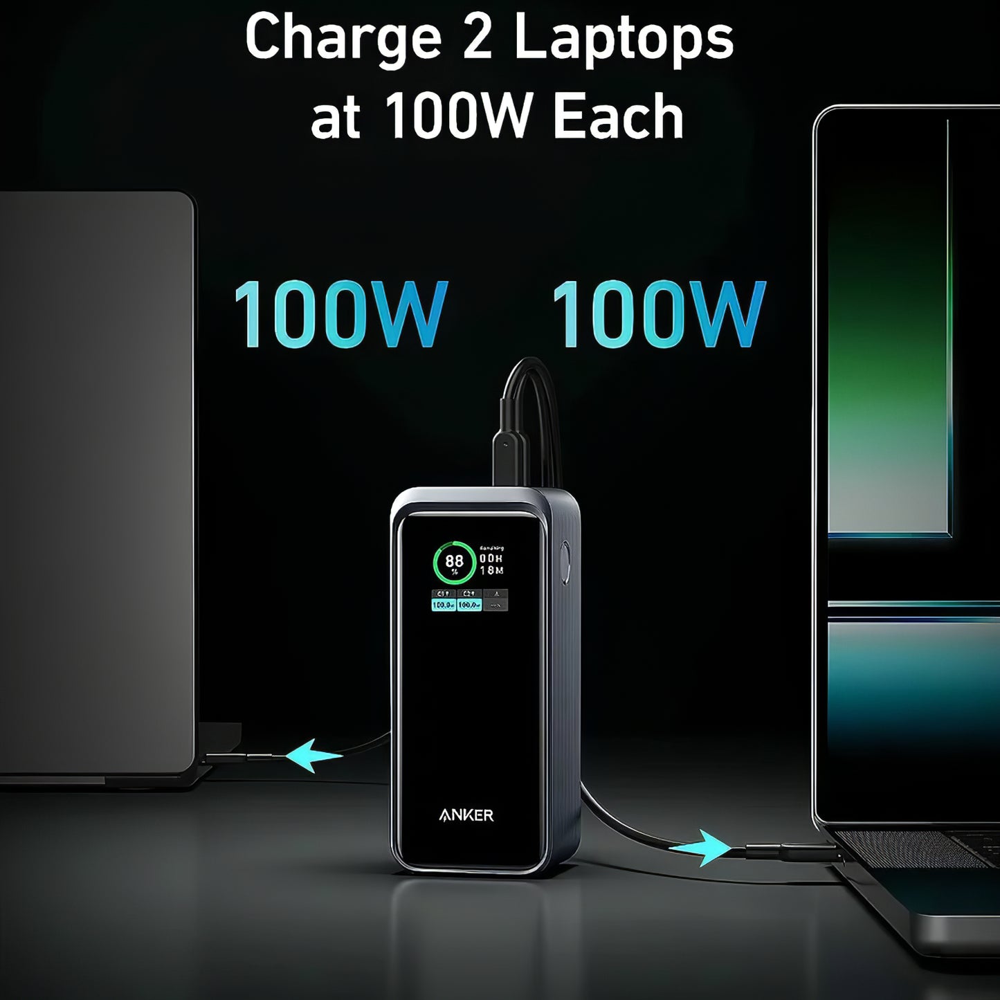 Anker Prime External Battery, 20000mAh, 200W, QC + PD, 1 x USB-A - 2 x USB-C, Black A1336011 