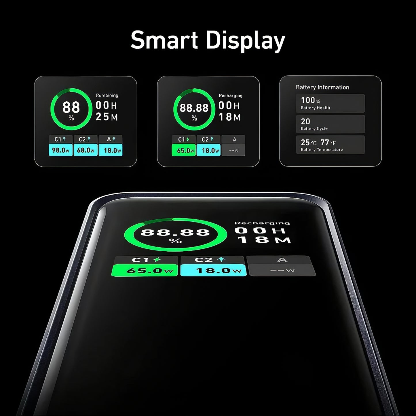 Anker Prime External Battery, 20000mAh, 200W, QC + PD, 1 x USB-A - 2 x USB-C, Black A1336011 