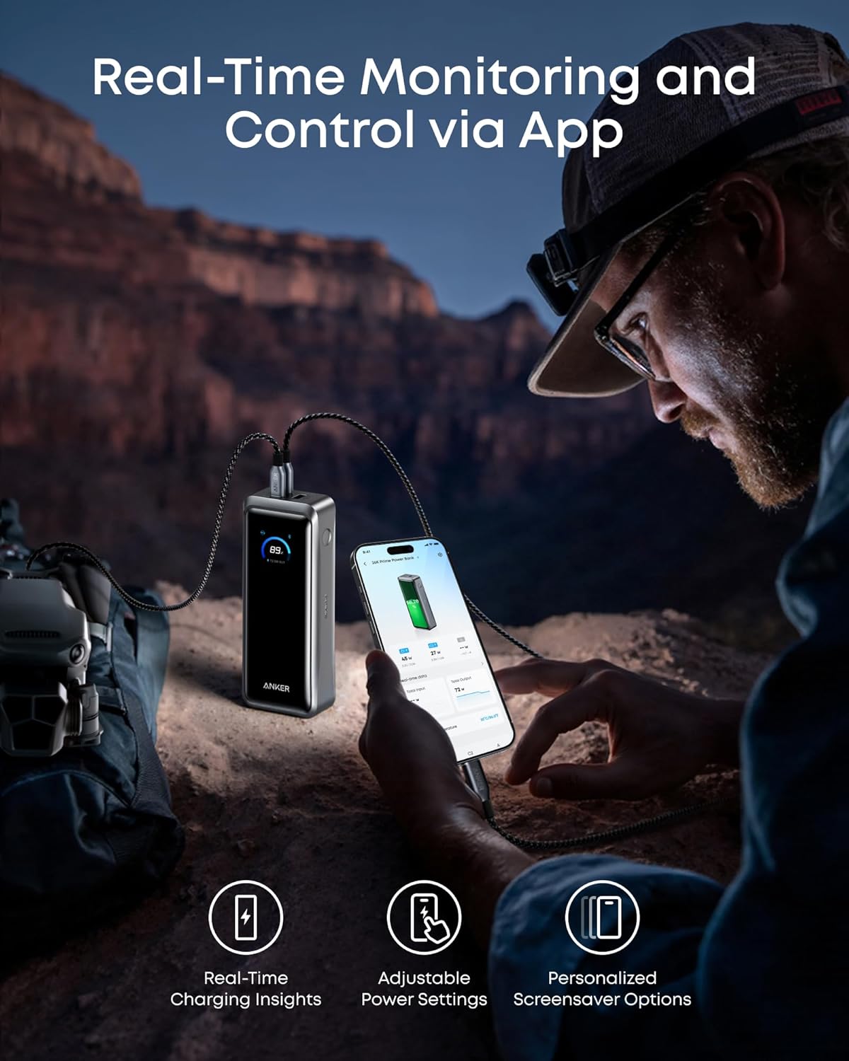 Spoljna baterija Anker Prime, 26250mAh, 300W, QC + PD, 1 x USB-A - 2 x USB-C, Crna A110AH11