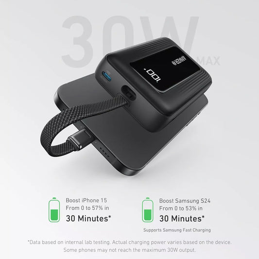 Spoljna baterija Anker Zolo, 20000mAh, 30W, QC + PD, 1 x USB-A - 2 x USB-C, Crna A1689H11