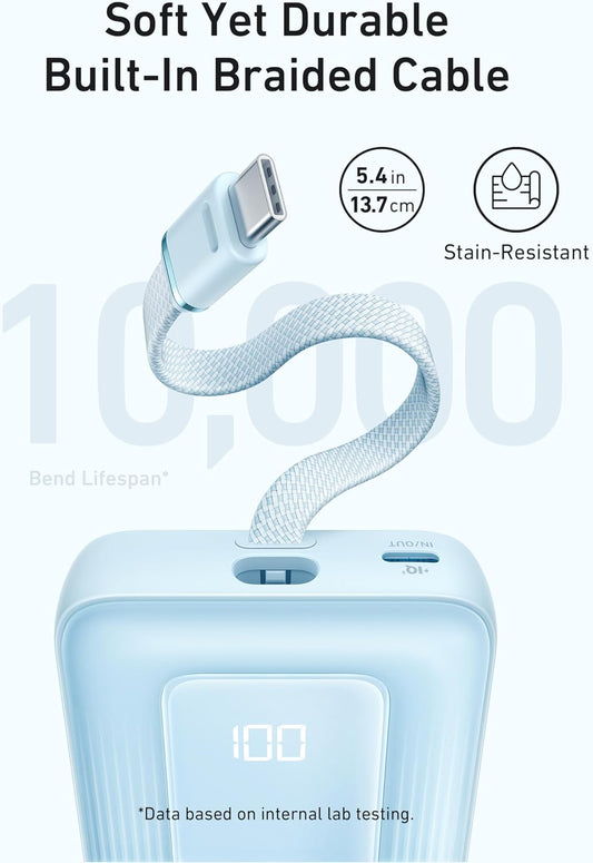 Spoljna baterija Anker Zolo, 10000mAh, 30W, QC + PD, 1 x USB-A - 2 x USB-C, Plava A1688031
