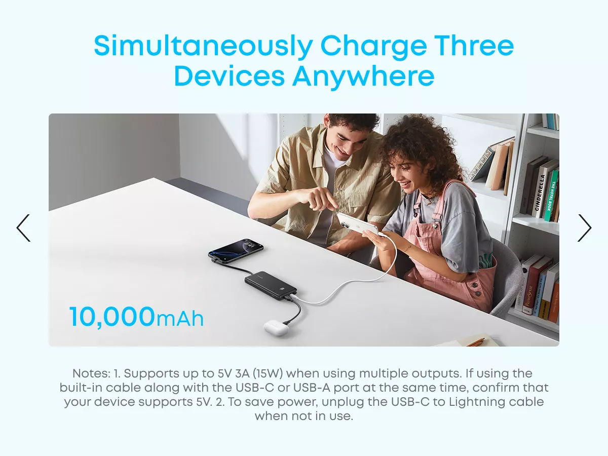 Spoljna baterija Anker Zolo, 10000mAh, 22.5W, QC + PD, 1 x USB-A - 2 x USB-C, Bela A110DH21